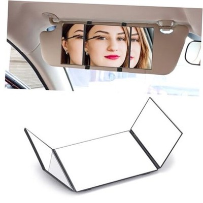 Car Folding Visor Vanity Mirror, Tri Foldable Car Makeup Mirror, Rear View Sun