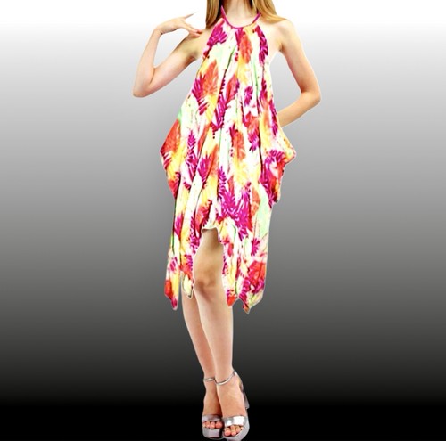 Cat & Jack Pink Floral Boho Hippie Festival Shark Bite Handkerchief Dress Sz 7/8 - Picture 3 of 6