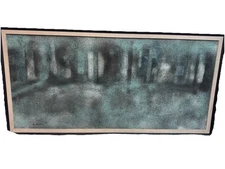 Vintage Abstract Painting Textured Modernist Landscape Cityscape signed E GUMP