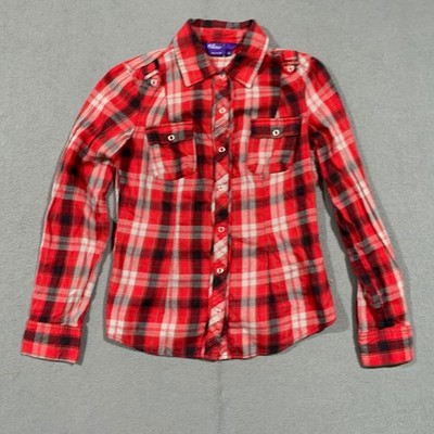 Miley Cyrus Max Azria Collab Red Plaid Long Sleeve Button Up Shirt Girls Medium