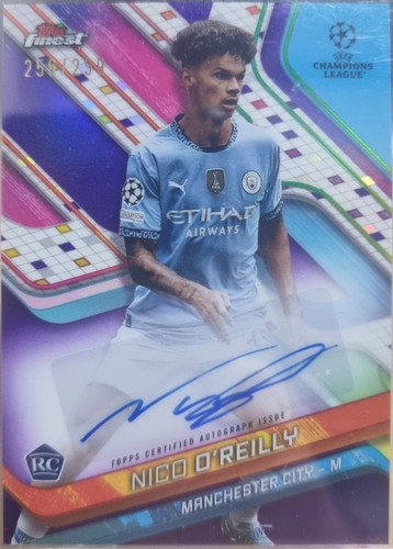 2024-25 TOPPS FINEST UEFA CLUB COMPETITIONS NICO O'REILLY PURPLE AUTO 256/299 RC