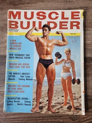 MUSCLE BUILDER bodybuilding magazine ARTHUR ELDEN & LOUISE JEAN 10-63 Pre-owned 