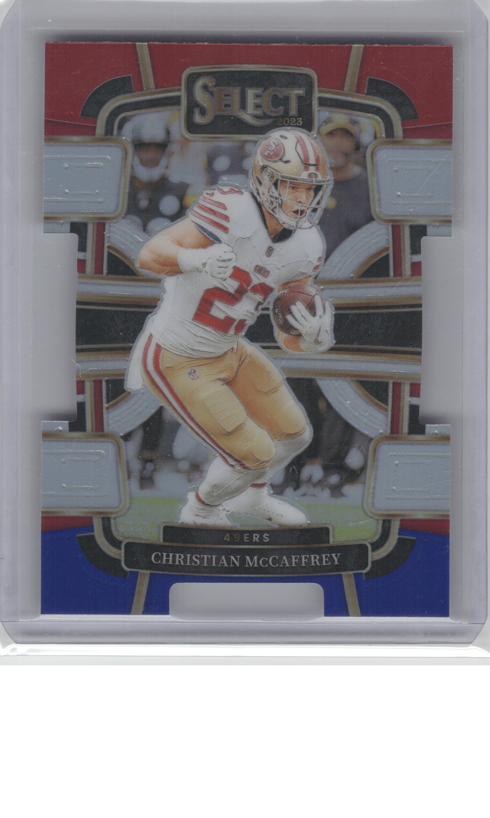 2023 Panini Select #88 Christian McCaffrey Red and Blue Prizms Die Cuts B2R4C64