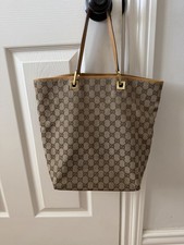 Gucci GG Monogram Tote Shoulder Bag Beige/Brown w/ Inner Pockets Gold HW