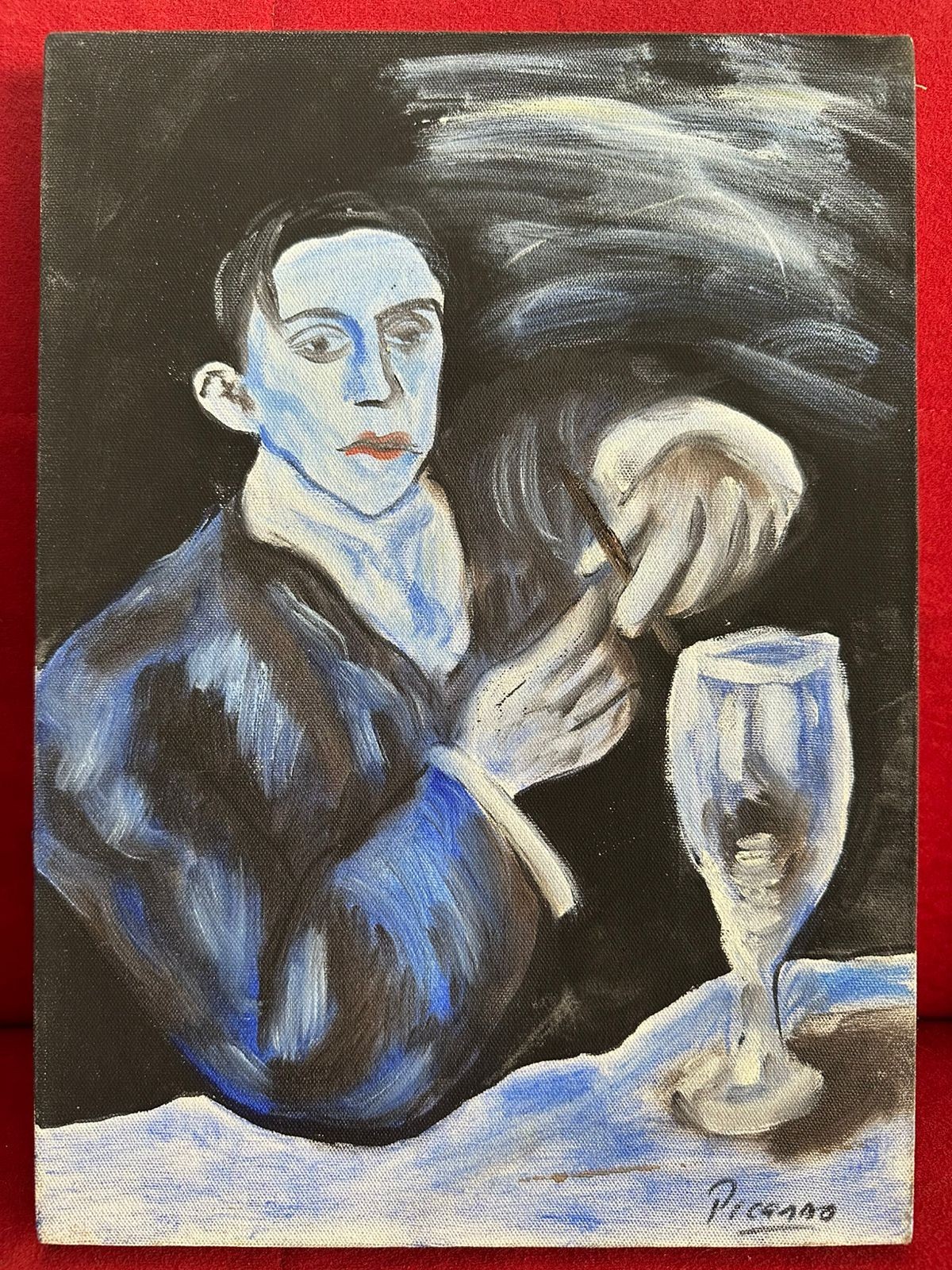 PICASSO oil painting on  canvas, vtg stamped signed