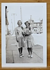 Vintage Photo Two Pretty Girls Brides Maids Flower Corsage Pose on City Sidewalk