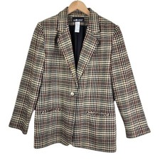 Sag Harbor Vintage Plaid Blazer Wool Blend Houndstooth Jacket Size 14