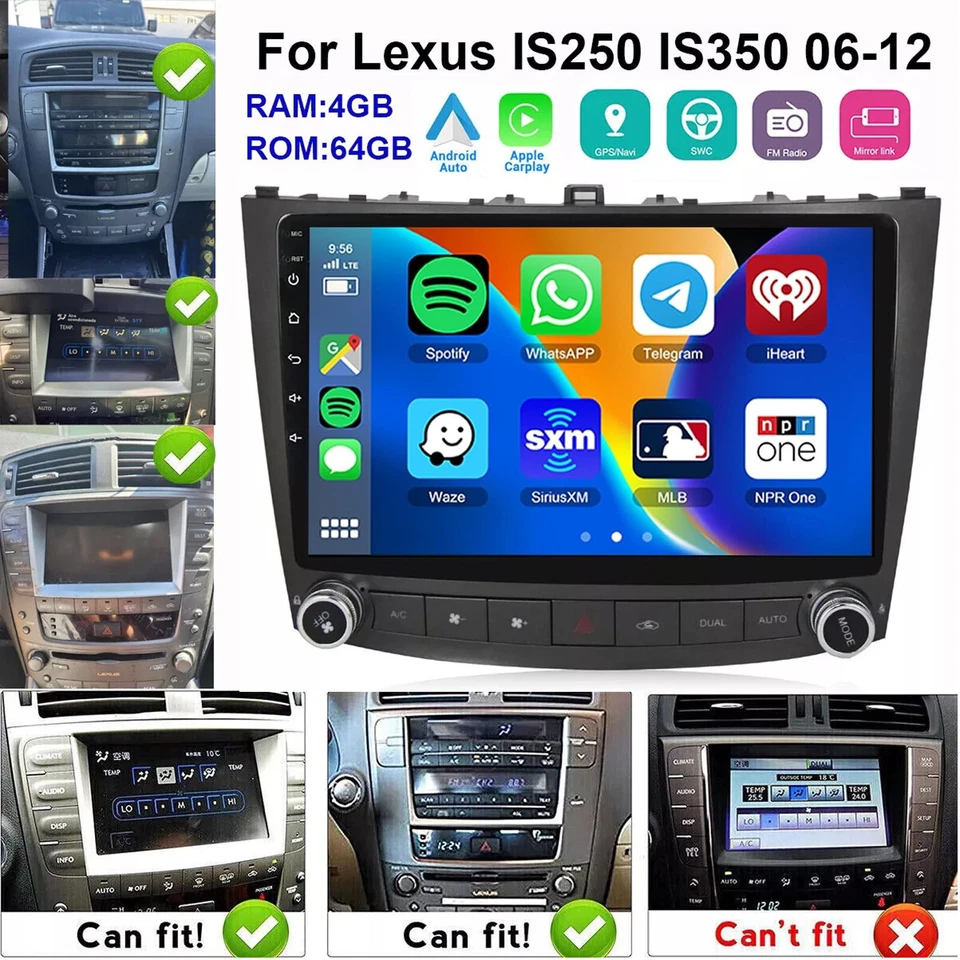 Radio estéreo para automóvil GPS + CÁMARA para Lexus IS250 IS350 2006-2012 Android 14 CarPlay Foto 2 de 4