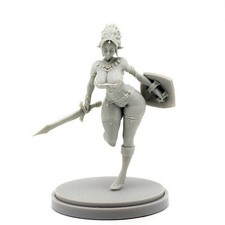 30mm Fantasy Female Elf Warrior Resin Model Sword & Shield Miniature Kit