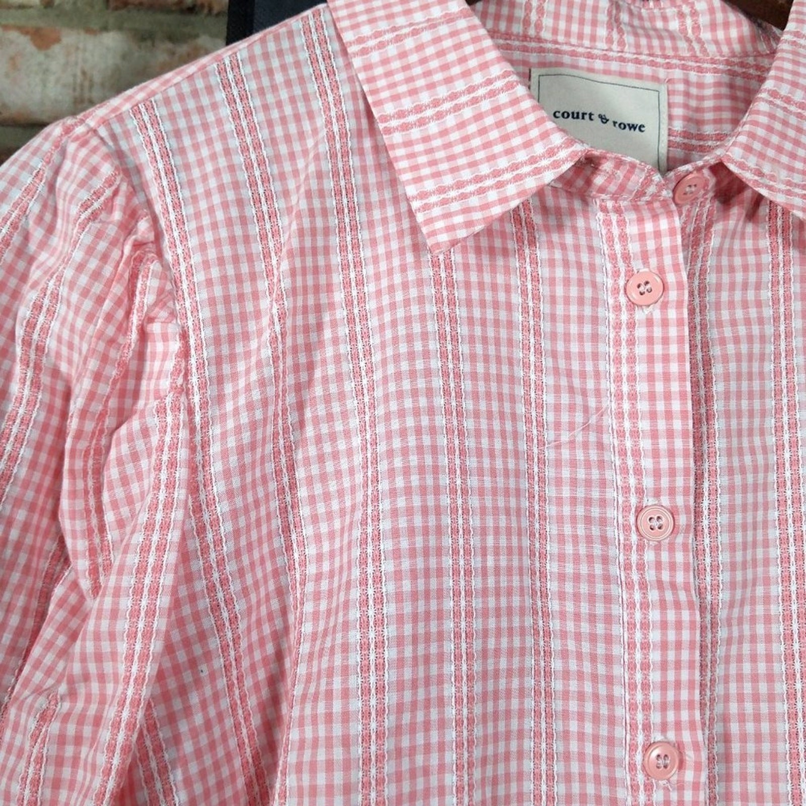 FILA Camicia Court & Rowe Gingham Check Dobby con bottoni rosa pesca taglia M nuova con etichette