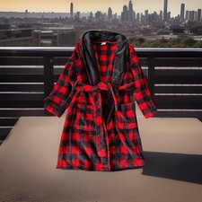 Cat Jack Kids Plush Buffalo Plaid Robe Red Black Size M 8/10