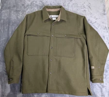 Columbia Wool Jacket Over Coat Mens XL Green Button Hunting Outdoors Warm Heavy