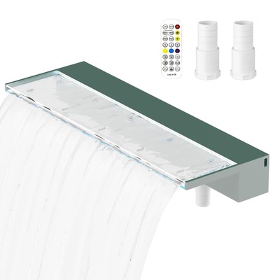 Acrylic Pool Fountain Waterfall with LED Lights - 23.6'' LED Strip Remote Cont...