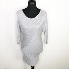 WHBM gray ribbed asymmetrical knit lightweight tunic sweater