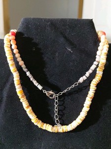 Orange/white spiny oyster shell heishi necklace