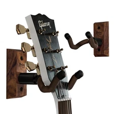 Black Walnut Guitar Wall Hanger 2 Pack Made In Usa For Secure Instrument Display