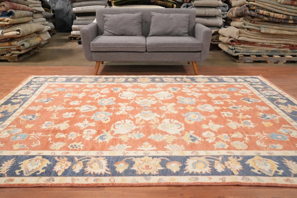 Vegetable Dye Oushak Area Rug 7x10 Ft Handmade Orange Transitional Wool Carpet - Image 3 of 4