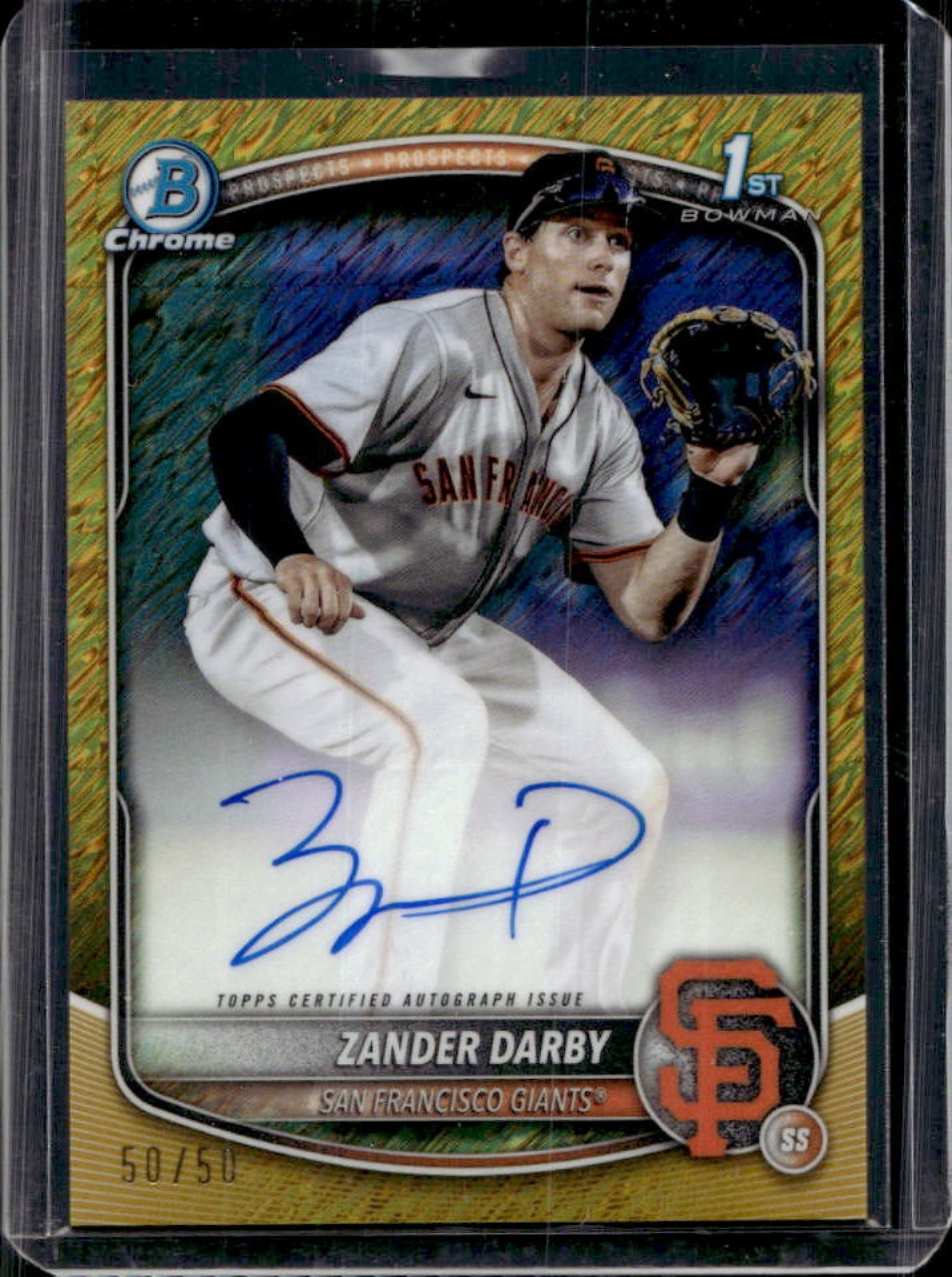 2025 Bowman Chrome Zander Darby Auto Gold Shimmer Refractor 1st #50/50