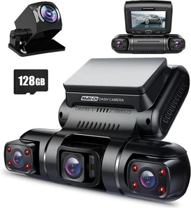 PRUVEEO 360° 4 Canal Dash Cam Avant et Arrière Intérieur Gauche Droite, Caméra Dash fo