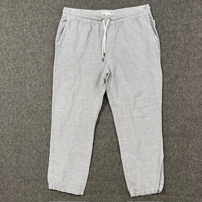 Onia Pants Womens XL Linen Lyocell Drawstring Crop Striped Blue Seersucker