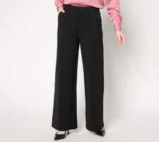 Isaac Mizrahi Live Petite Sublime Stretch Ponte Wide Leg Pants Pitch Black M Ne