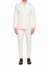 SARTORIA PARTENOPEA Napoli6 White Linen-Blend Unlined DB Slim Suit Stretch