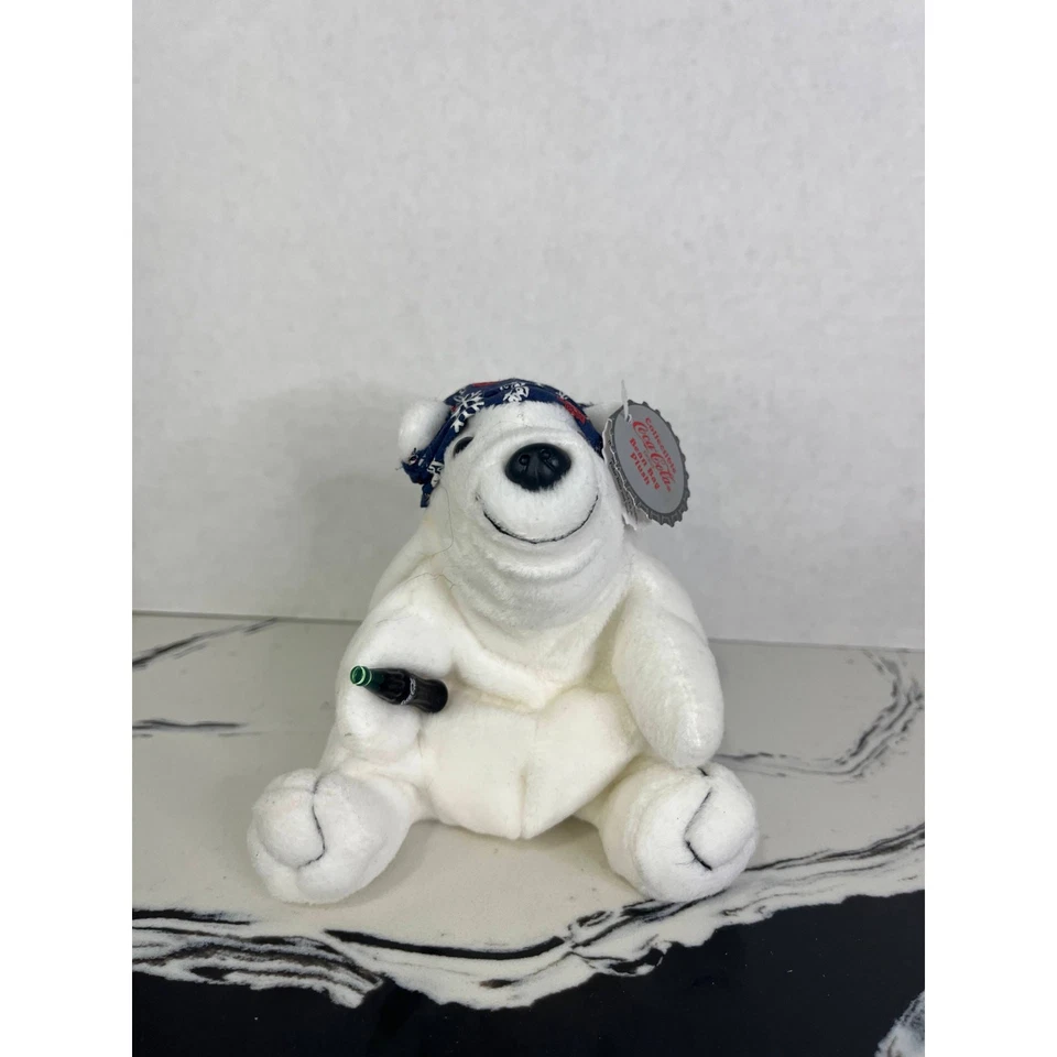 CocaCola Eisbären einer in Schneeflockenmütze Sitzsack Plüsch & einer in blau Nachtmütze - Bild 2 von 4