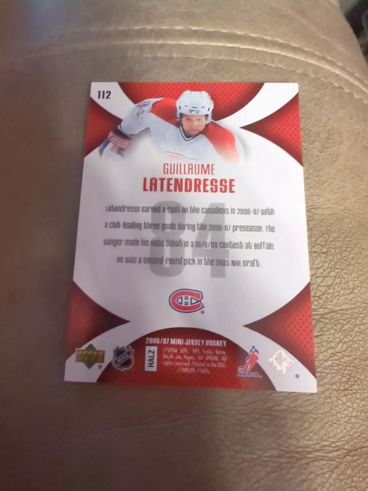 2006-07 Upper Deck Mini Jersey Collection Guillaume Latendresse #112 Rookie RC - Image 2 of 2