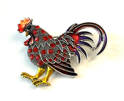Beautiful Multicolor Red Rooster Rhinestones Bird Brooch Pin Fashion Jewelry