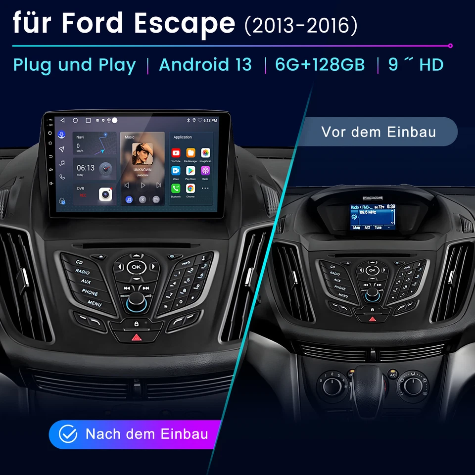 6+128G GPS 4G Radio Autoradio SWC für Ford Escape 2013-2019 Kuga 2012-2018 C-Max - Bild 3 von 4