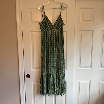 Zara Womens midi Dress V-neck Thin Strap Embroidered Bow in Back Medium  Green | eBay