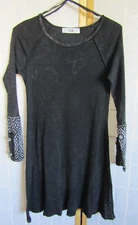 Able USA Black Charcoal Thermal Ribbed Button Trim Long Sleeve Dress Size S