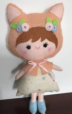 CUTE RAG DOLL WEARING CAT-EARS BONNET. HAND MADE WITH LOVE