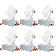 6-Pack 4 Inch LED Recessed Lighting with J-Box, 5CCT Dimmable Recessed Downlight