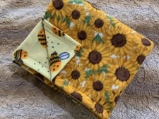 NEW Small 28" x 35" Sun Flowers with Bees Print Dog Fleece Blanket