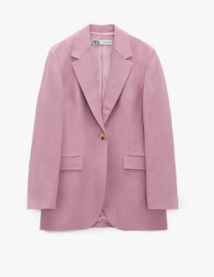ZARA PINK STRAIGHT FIT LINEN BLEND BLAZER LIMITED EDITION SIZE XS
