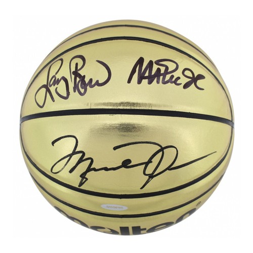 Michael Jordan, Larry Bird & Magic Johnson Signed Gold NBA Basketball Inscribed