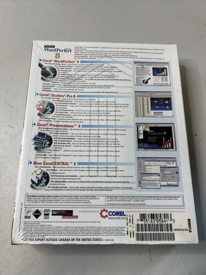 Corel WordPerfect Suite 8 PC For Windows 95/NT 4.0  CD-ROM Brand New Sealed - Image 2 of 2