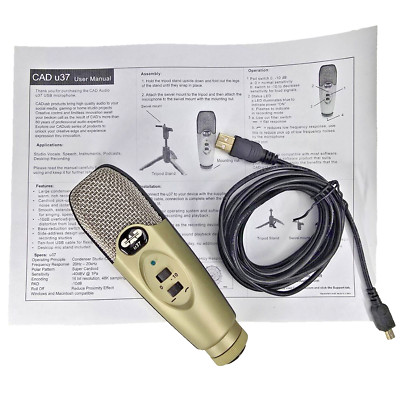 CAD Audio U37 Condenser Microphone USB Studio Recording Cable Paper TESTED