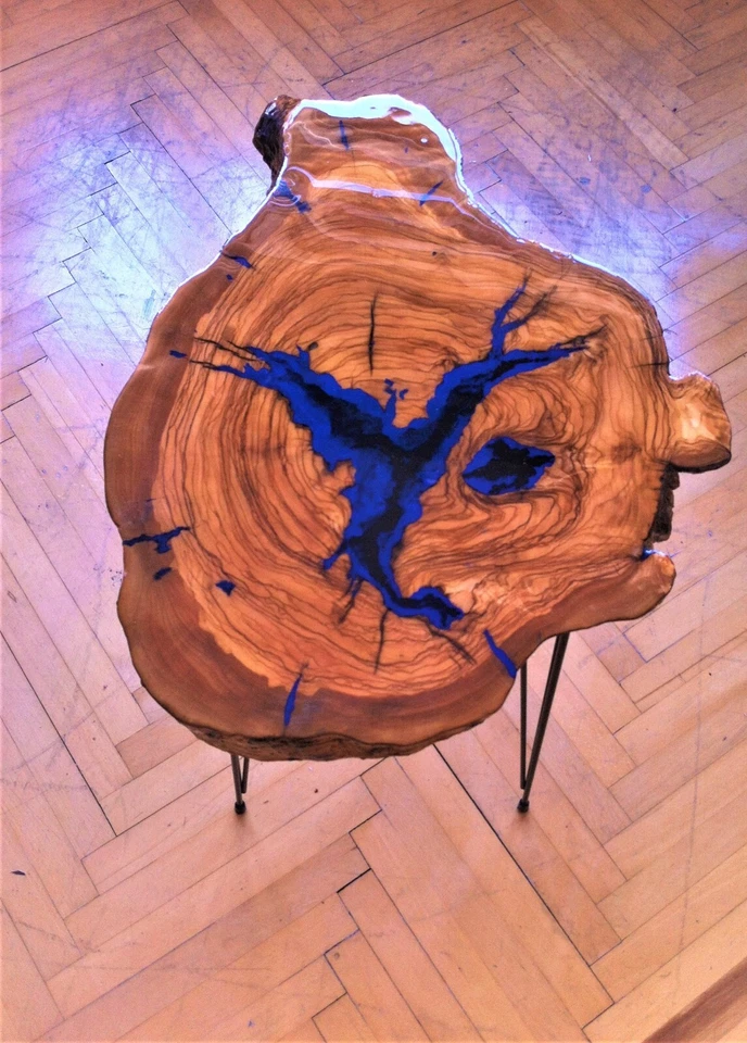 Handmade Live Edge Olive Wood Coffee Table, Epoxy Resin Olive Root Table. - Image 2 of 4