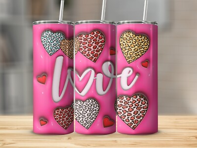 3D Valentine's Day-1 Multicolor 20oz Insulated Tumbler With Lid Clear Straw New 