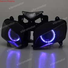HID Assembly Headlight Blue Angel Eyes Projector Kit For Honda CBR1000RR 2004-07