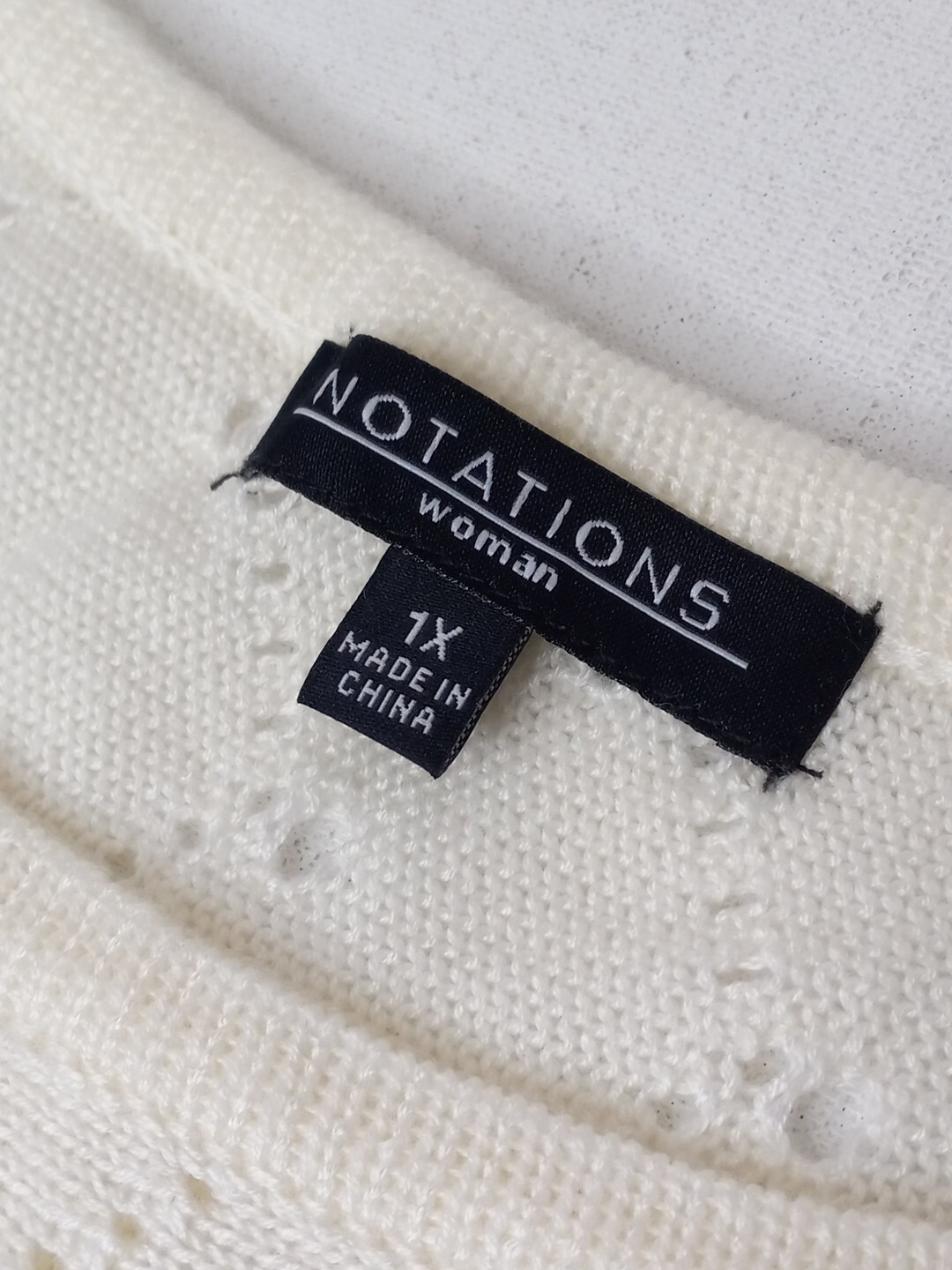 Notations Women's Sweate Fringed Tunic Open Knit Pullover Ivory Plus Size 1X