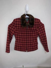 Lauren Ralph Lauren Jacket Womens 4 Red Black Blazer Wool Coat Faux Fur Zip