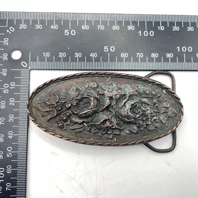 Gürtelschnalle massiv Messing Kupfer Rosen Blumen Busch Vintage Sammlerstück selten