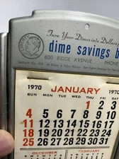 Tin Metal Calendar Sign 1969 -70 Desk Top Advertising Dime Savings Bank