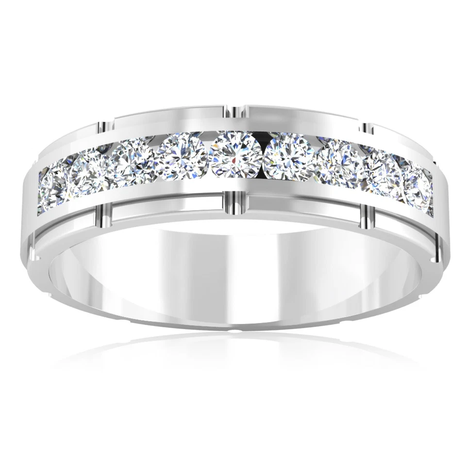 Alianza de boda de diamantes naturales de corte redondo de 0,66 quilates real platino 950 talla 12 Foto 2 de 4