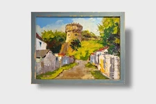 Oil painting  Round Tower Ukrainian painter canvas Framed original cityscape