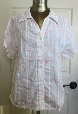 White Stag White & Orange V-Neck Shirt Womens 16W Chest 42 Embroidered 301-28233