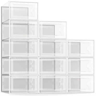 SEE SPRING X-Large Shoe Storage Box Fit Size 11 Clear Plastic Stackable Shoe ...